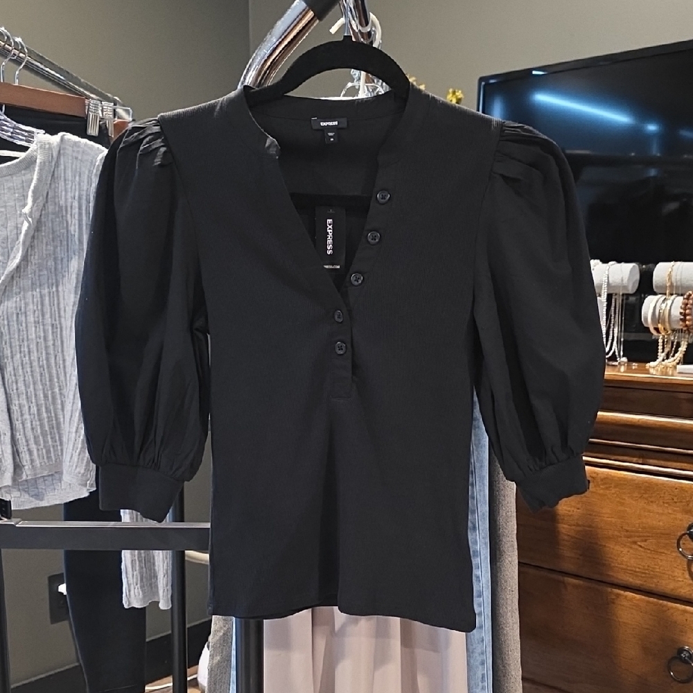 Express Black Puff Sleeve Blouse XS NWT